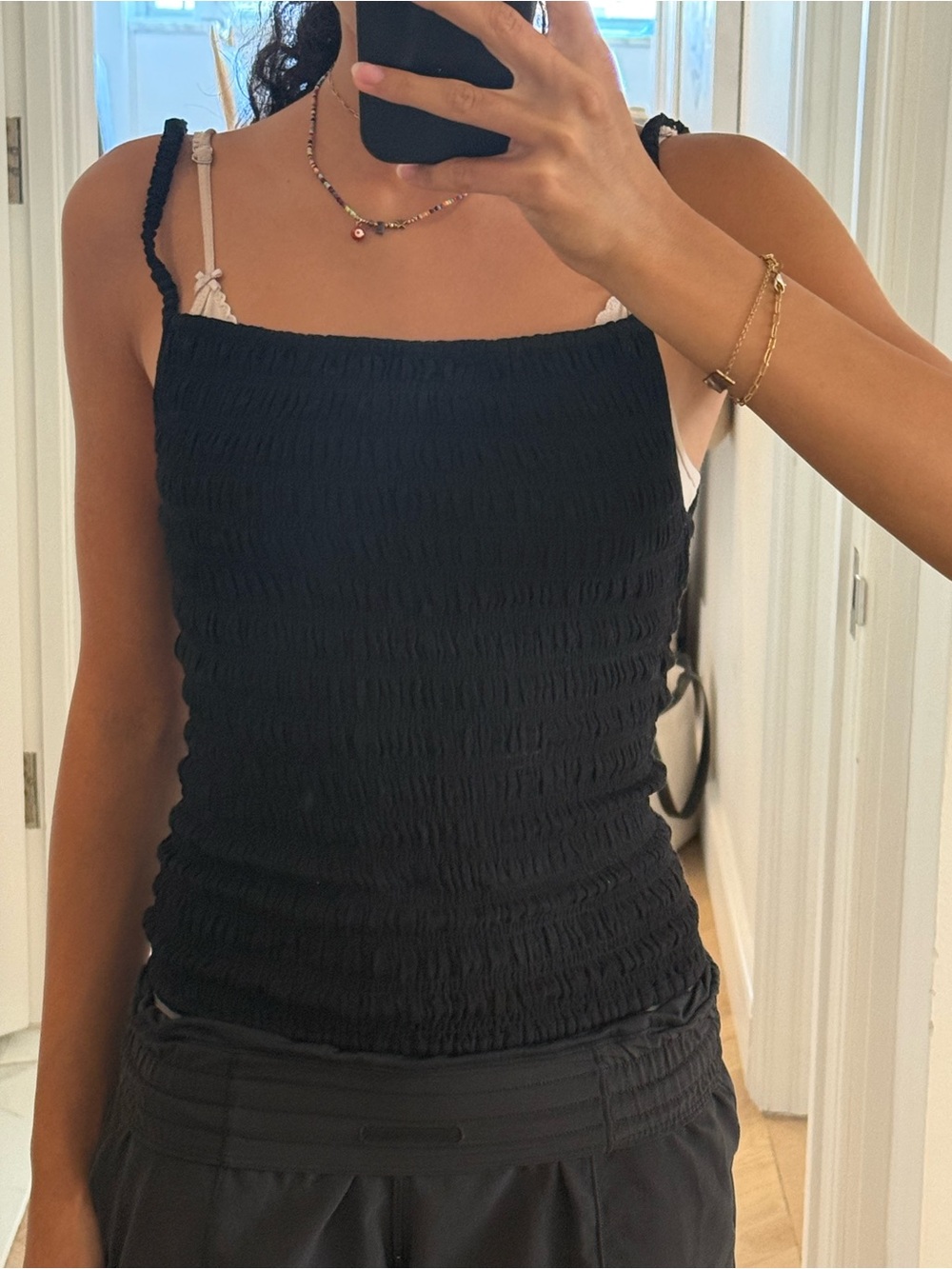Toteme Black Smocked Square-Neck Tank